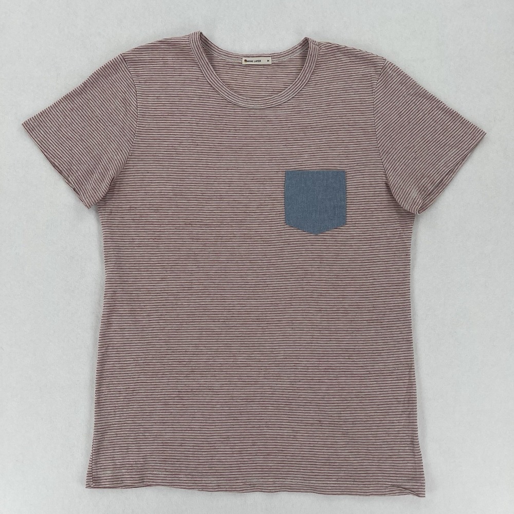 Marine Layer T-Shirt Mens M Red White Striped Pocket Tee Crewneck Preppy